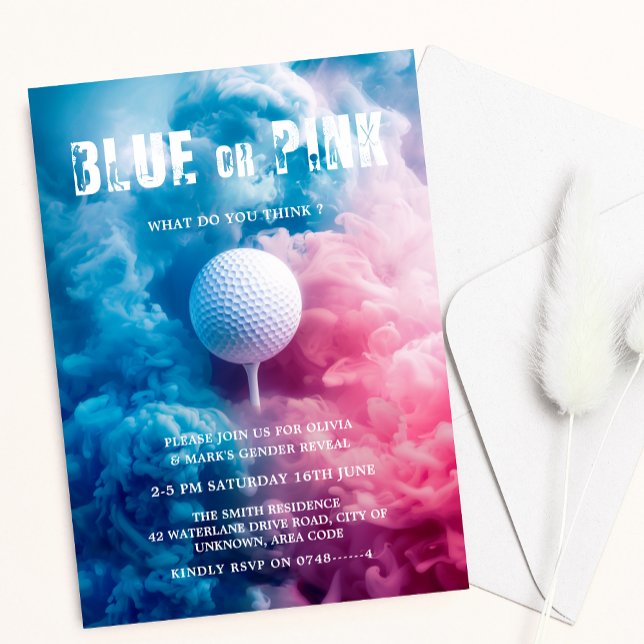 Invitation Fumée bleue et rose Golf Sport Thème Sexe Révéler (Créateur téléchargé)