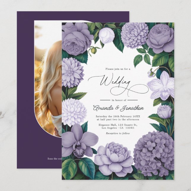 Invitation Fumée de Lavande, Cendre de Lilas & Mariage à la P (Devant / Derrière)