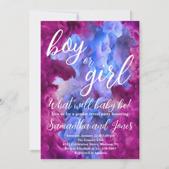 Invitation Fumée rose bleu Fête de la révélation de genre (Devant)