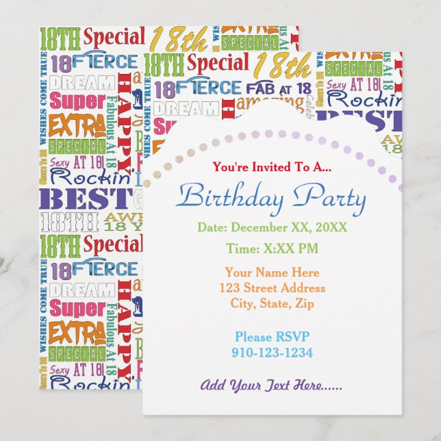 Invitation Fun 18th Birthday Party favoris personnalisé (Devant / Derrière)