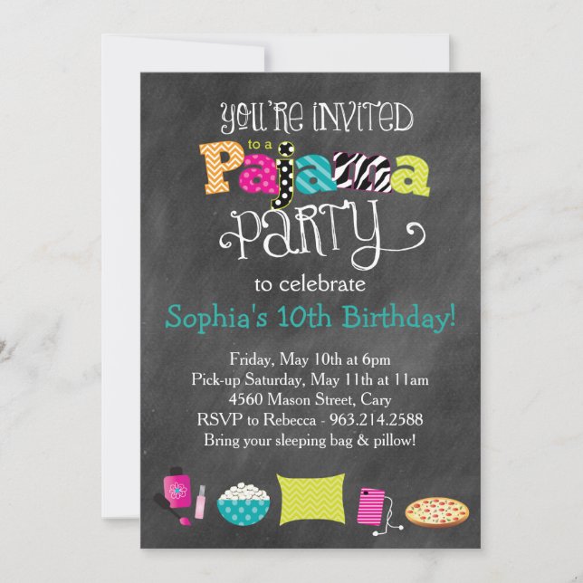 Invitation Fun Ado funky ou Tween Pajama Party (Devant)