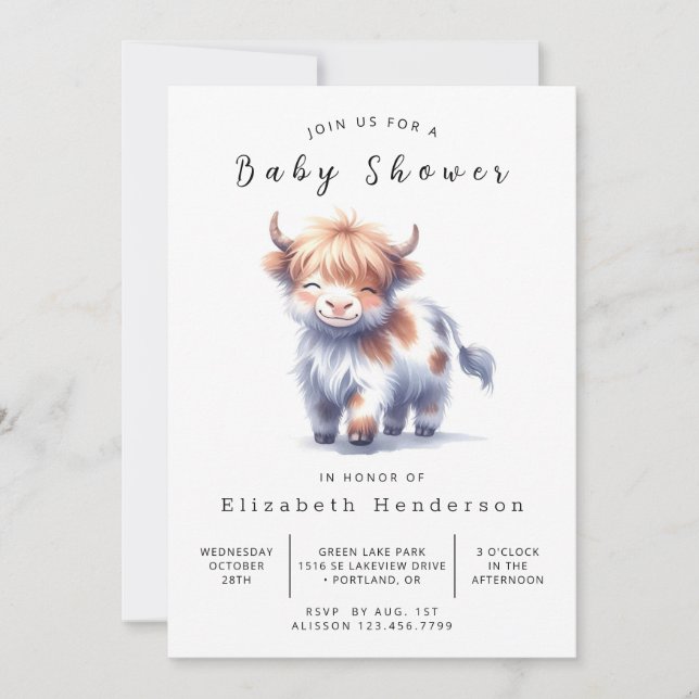 Invitation Fun Animal Simple Vache Baby shower (Devant)