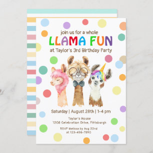 Invitation Fun Anniversaire de enfant de Llama entier coloré