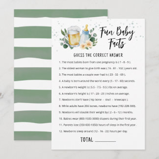 Invitation Fun Baby Facts Game Greenery Baby Is Brewing card
