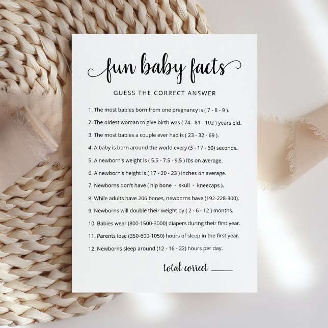 Invitation Fun Baby Facts Jeu avec réponses Baby shower Card (Créateur téléchargé)