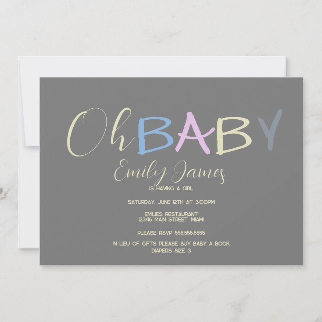 Invitation Fun Baby Lettres Baby shower de police de la main  (Devant)