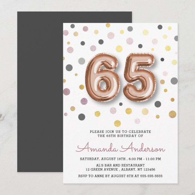 Invitation Fun Balloon moderne 65e anniversaire (Devant / Derrière)