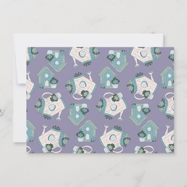 Invitation Fun Birdhouse Design Purple Blue White (Devant)