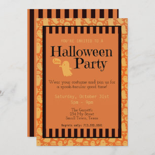 Invitation Fun Black Orange Ghost Cute Halloween Party
