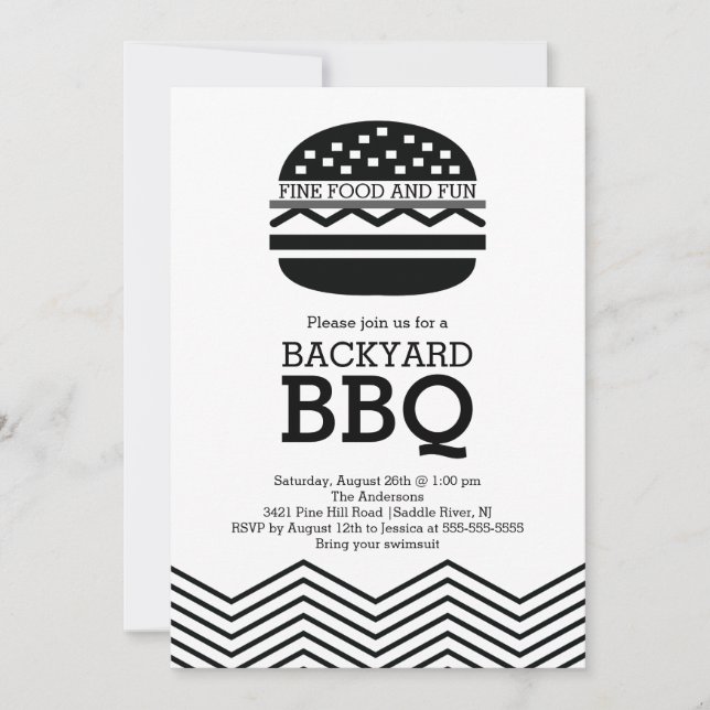 Invitation Fun Black White Chevron Barbecue Party (Devant)
