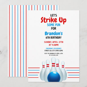 Invitation Fun Blue & Red Bowling Kids 6e anniversaire