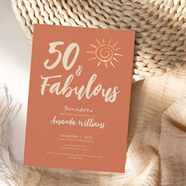 Invitation Fun Boho 50 et Fabulous Terracotta Anniversaire (Créateur téléchargé)