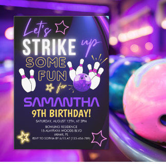 Invitation Fun Bowling party Design for Girls