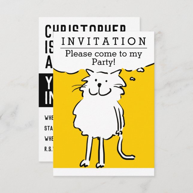 Invitation Fun Cat Design Party (Devant / Derrière)