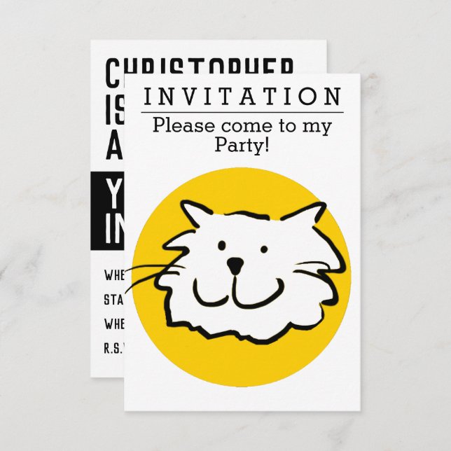 Invitation Fun Cat Design Party (Devant / Derrière)
