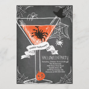 Invitation Fun Chalkboard Éffrayant Halloween Cocktail Party