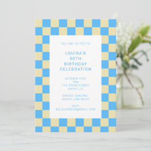 Invitation Fun Checkerboard Bleu clair Géométrique Anniversai