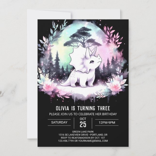 Invitation Fun Chic Triceratops Anniversaire (Devant)