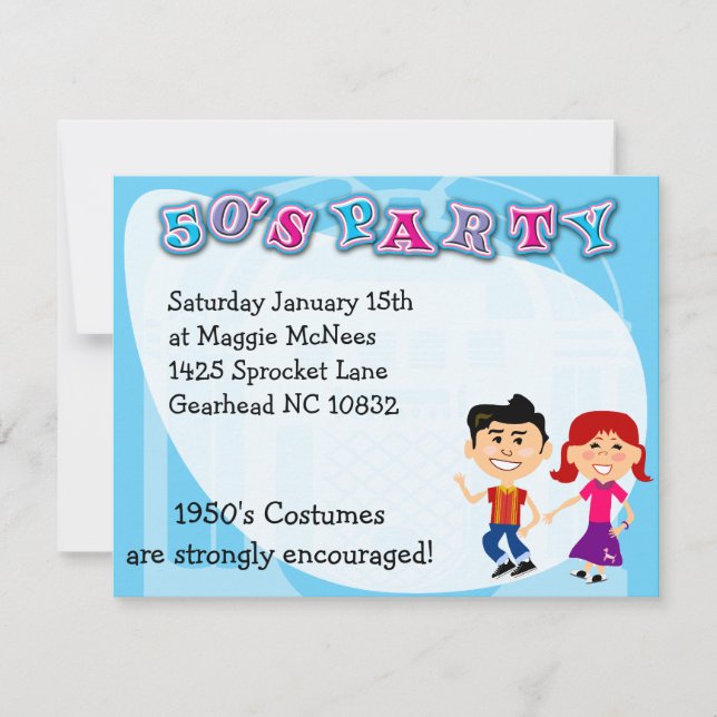 Invitation Fun Cinties Theme Party Sock Hop Kids Art (Devant)