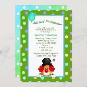 Invitation Fun Clown coloré fête d'anniversaire