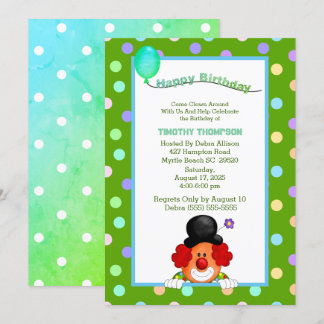 Invitation Fun Clown coloré fête d'anniversaire