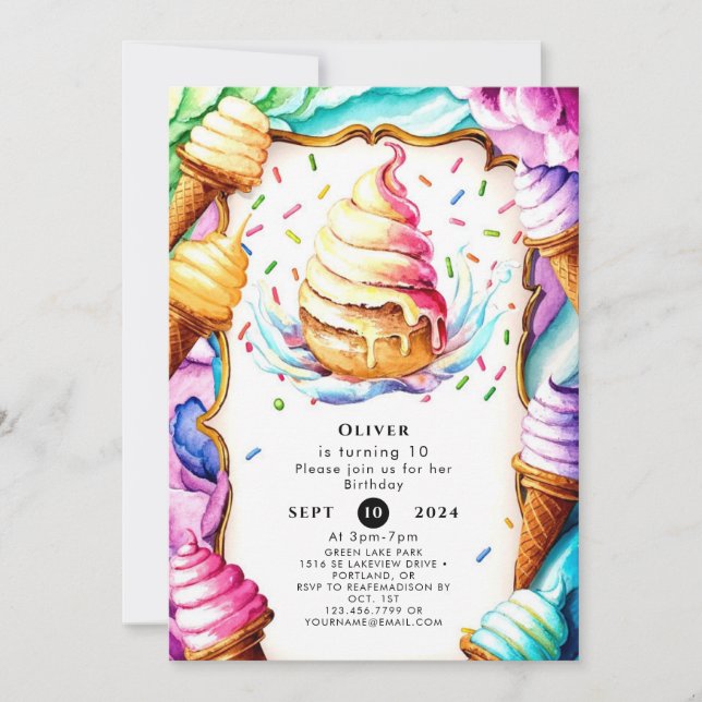 Invitation Fun coloré Scoop Crème glacée Anniversaire (Devant)
