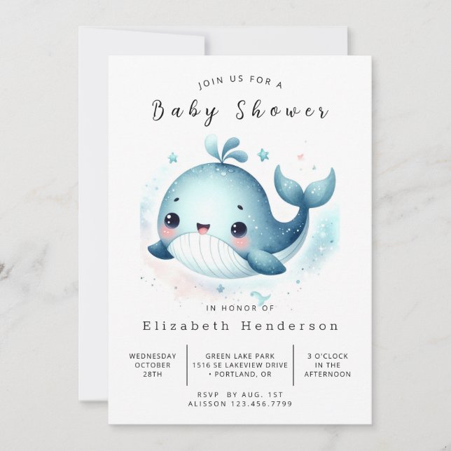 Invitation Fun Custom Whale Baby shower (Devant)
