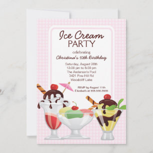 Invitation Fun Cute Ice Cream Sundae Anniversaire