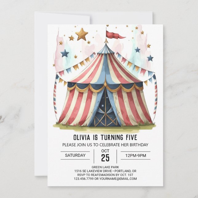 Invitation Fun Digital Whimsy Circus Anniversaire (Devant)