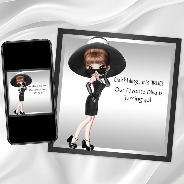 Invitation Fun Diva Favori femmes Black Anniversaire (Cute diva birth)