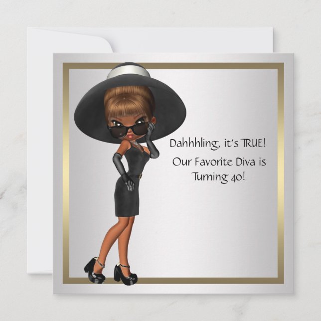 Invitation Fun Diva Favorite femmes Black 40e Anniversaire fê (Devant)