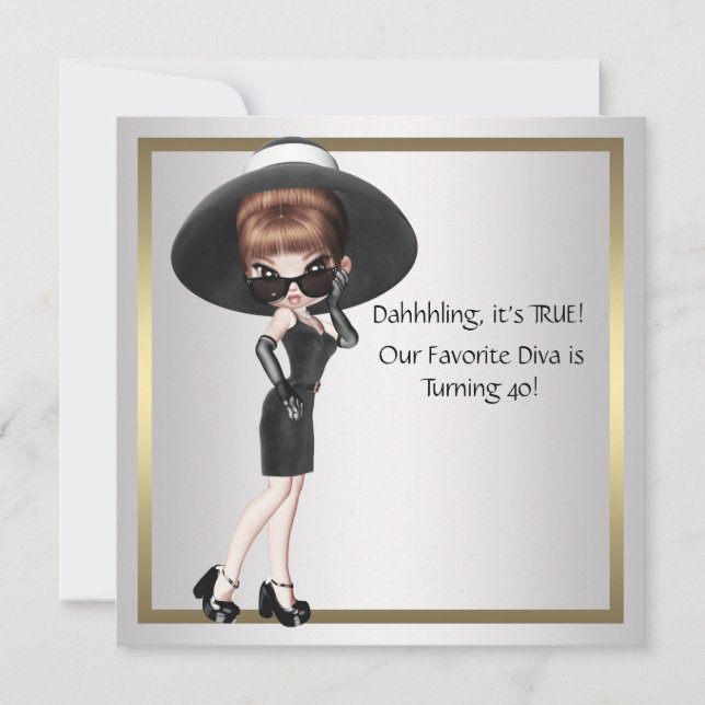 Invitation Fun Diva Favorite femmes Black 40e Anniversaire fê (Devant)