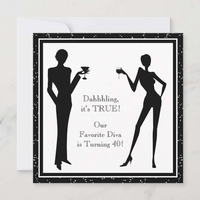 Invitation Fun Diva Favorite femmes Black 40e Anniversaire fê (Devant)
