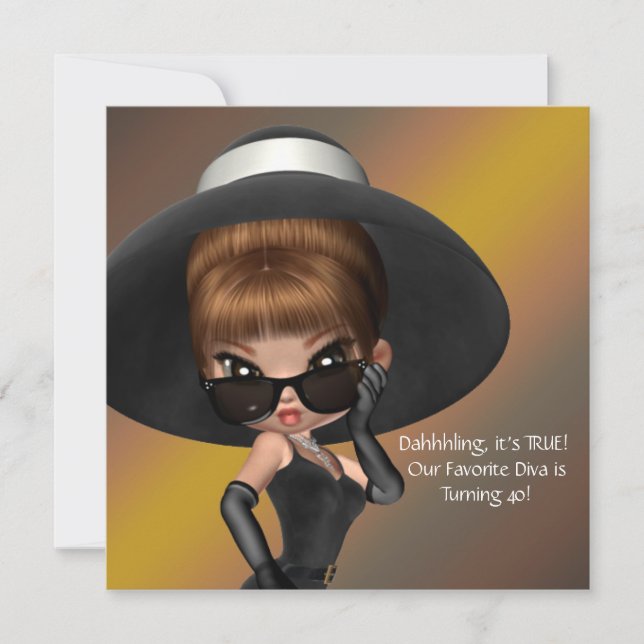 Invitation Fun Diva Favorite femmes Black 40e Anniversaire fê (Devant)