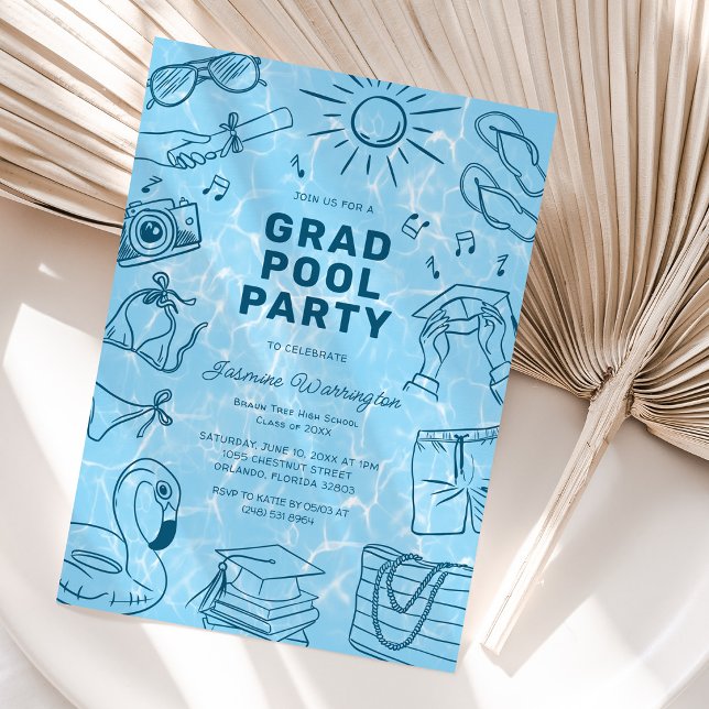 Invitation Fun Doodle Pool Party Graduation (Créateur téléchargé)