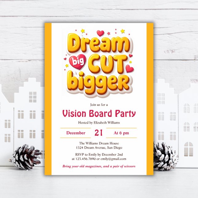 Invitation Fun Dream Big Cut Plus Grande Vision Board Party (Fun Dream Big Cut Bigger Vision Board Party Invitation)