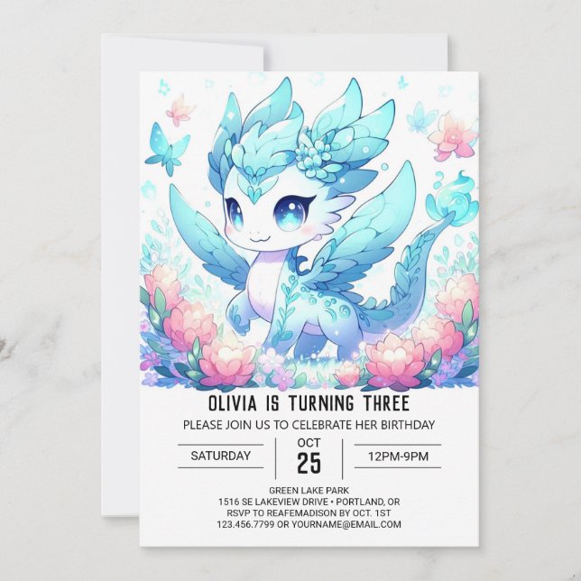 Invitation Fun Dreamy Dragon Anniversaire (Devant)