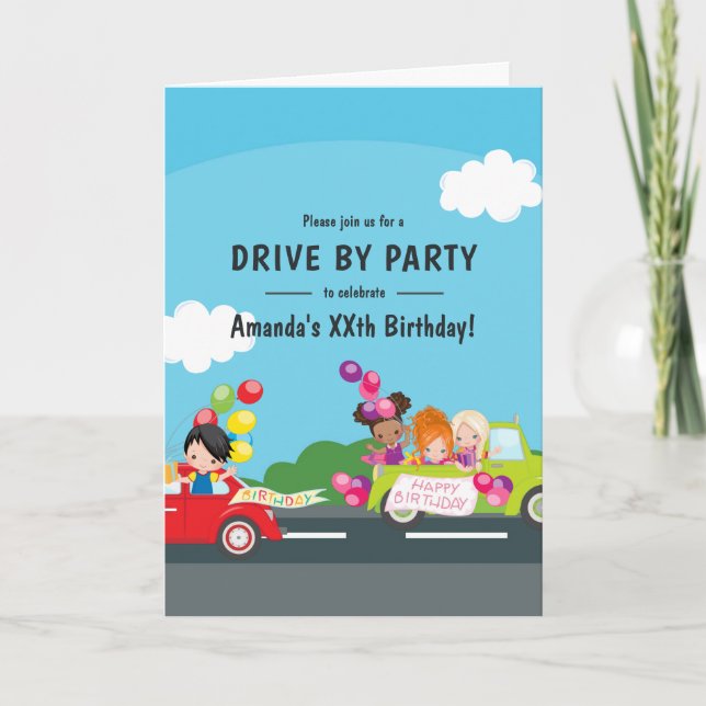 Invitation Fun Drive By Birday Party (Devant)