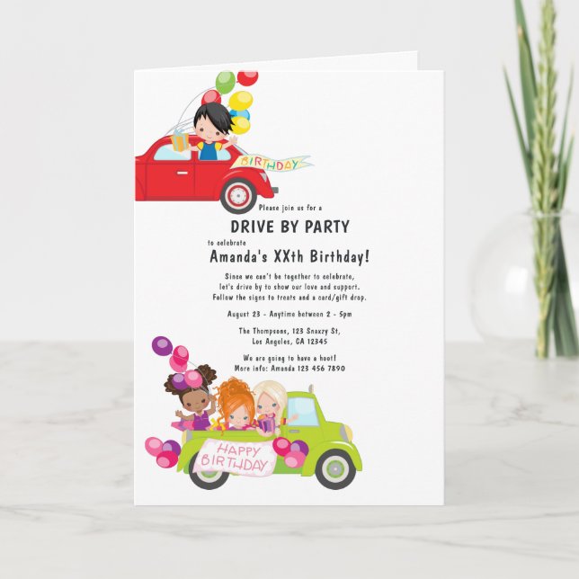 Invitation Fun Drive By Birday Party (Devant)