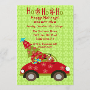 Invitation Fun Driving Reindeer avec Tree Holiday Party