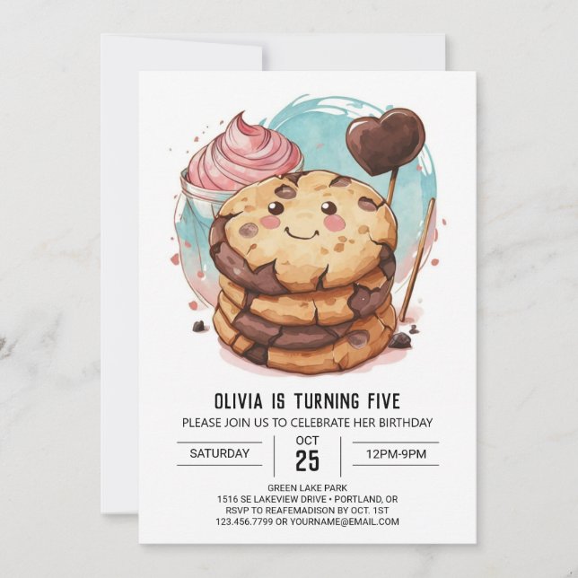Invitation Fun Elegant Chocolate Cookies Anniversaire (Devant)