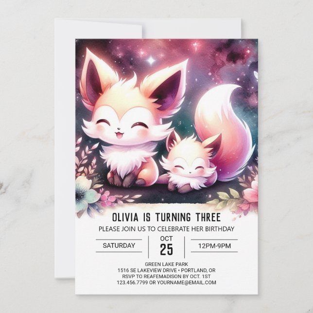 Invitation Fun Elegant Fox Anniversaire (Devant)