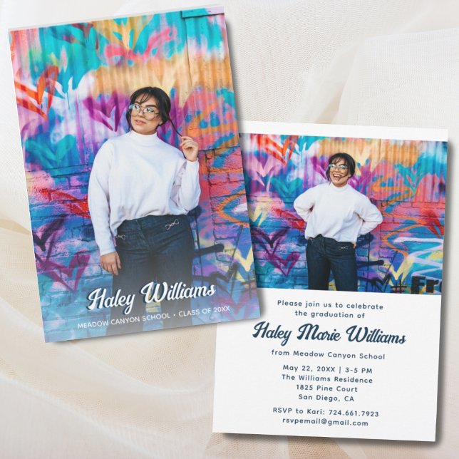 Invitation Fun élégant Personnalisé 2 Photo Graduation Party (Trendy Graduation Party invitation
)