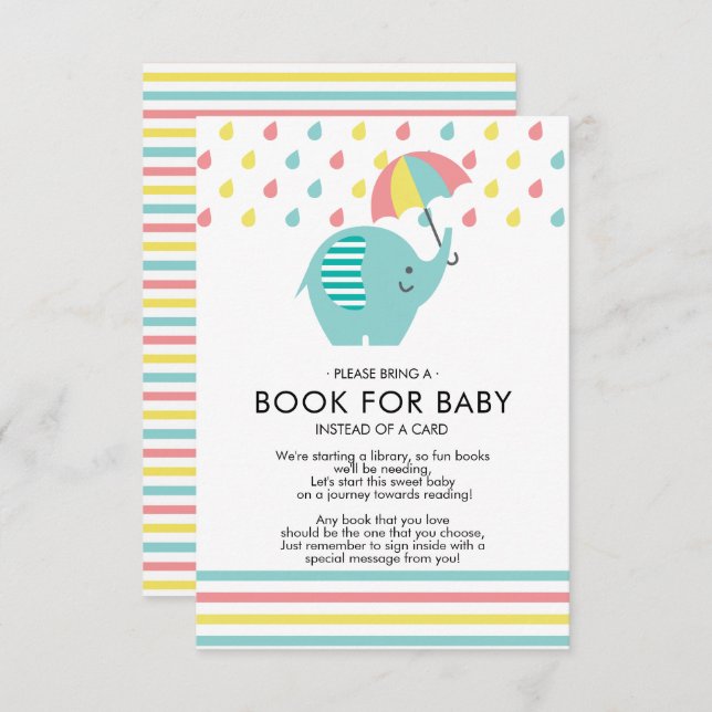 Invitation Fun Elephant Baby shower Livre pour bébé (Devant / Derrière)