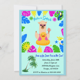 Invitation Fun été Llama Pool Party Personnalisé
