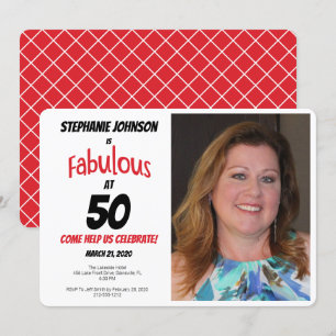 Invitation Fun Fabulous à 50 Red and Black Birthday Party