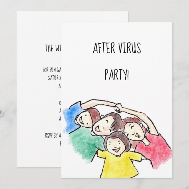 Invitation Fun Family "After Virus" Party (Devant / Derrière)