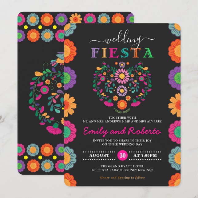 Invitation Fun & Festif Mariage Fiesta Floral Mexicaine Wreat (Devant / Derrière)