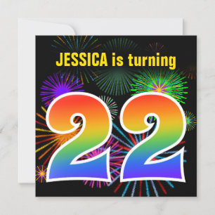 Invitation Fun Fireworks + Rainbow Motif "22" Anniversaire #