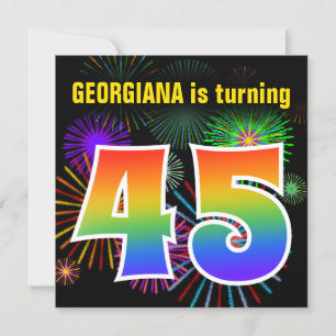 Invitation Fun Fireworks + Rainbow Motif "45" Anniversaire #
